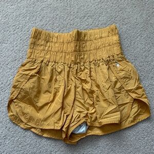 Free People Mustard Yellow Smocked Waist Athletic Shorts